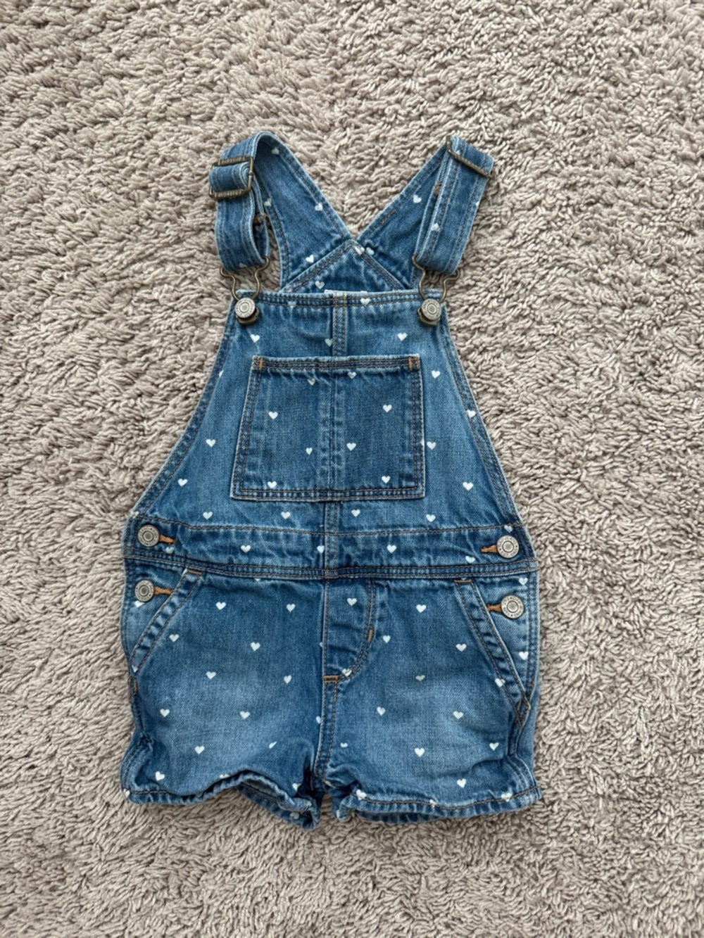 GAP Light Blue Denim Baby Overalls with White Hearts